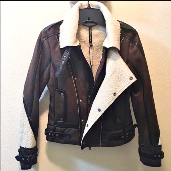 Walter Baker Renee Brown Leather Shearling Jacket - Picture 11 of 11